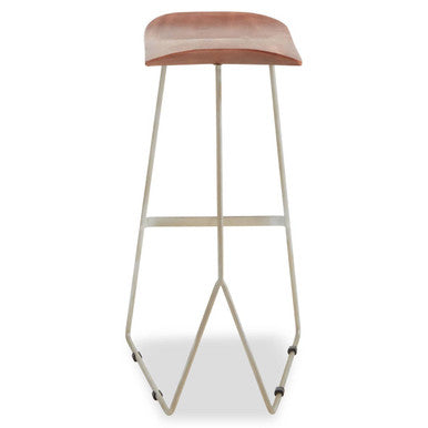 Nandri Brown Acacia Wood Bar Stool with Antique Silver Finish Frame
