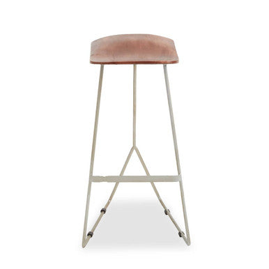 Nandri Brown Acacia Wood Bar Stool with Antique Silver Finish Frame