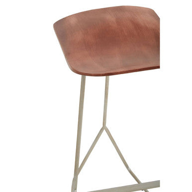 Nandri Brown Acacia Wood Bar Stool with Antique Silver Finish Frame