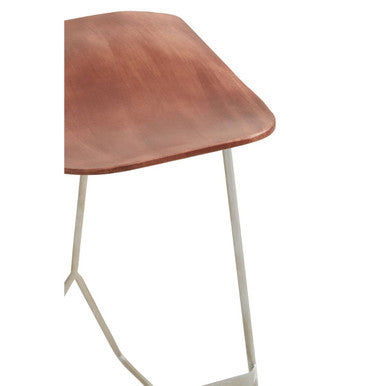 Nandri Brown Acacia Wood Bar Stool with Antique Silver Finish Frame