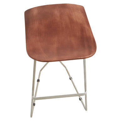 Nandri Brown Acacia Wood Bar Stool with Antique Silver Finish Frame