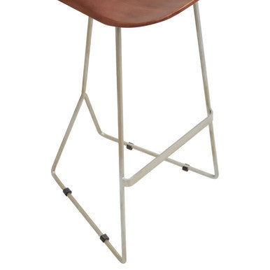 Nandri Brown Acacia Wood Bar Stool with Antique Silver Finish Frame