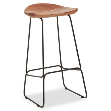 Nandri Acacia Wood Bar Stool with Black Finish Legs