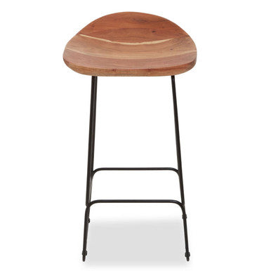 Nandri Acacia Wood Bar Stool with Black Finish Legs