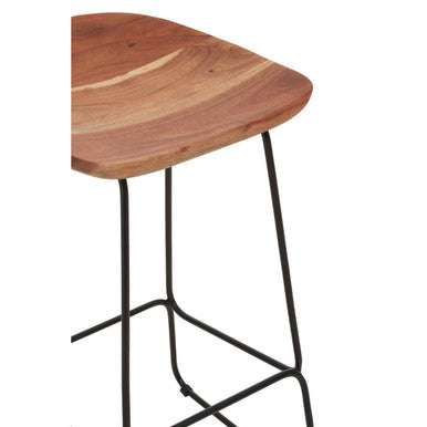Nandri Acacia Wood Bar Stool with Black Finish Legs