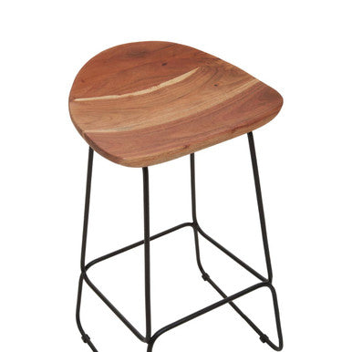 Nandri Acacia Wood Bar Stool with Black Finish Legs