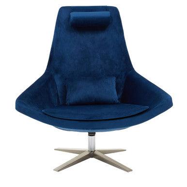 Kalo Navy Velvet Swivel Lounge Chair with Headrest