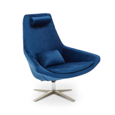 Kalo Navy Velvet Swivel Lounge Chair with Headrest