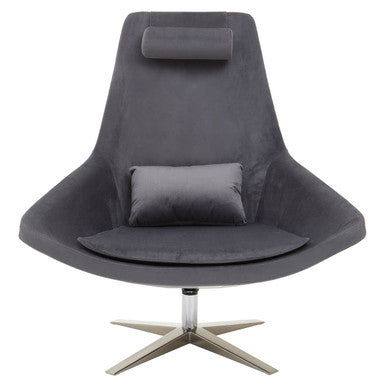 Kalo Grey Velvet Swivel Lounge Chair with Headrest