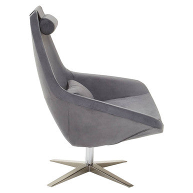 Kalo Grey Velvet Swivel Lounge Chair with Headrest