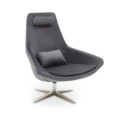 Kalo Grey Velvet Swivel Lounge Chair with Headrest