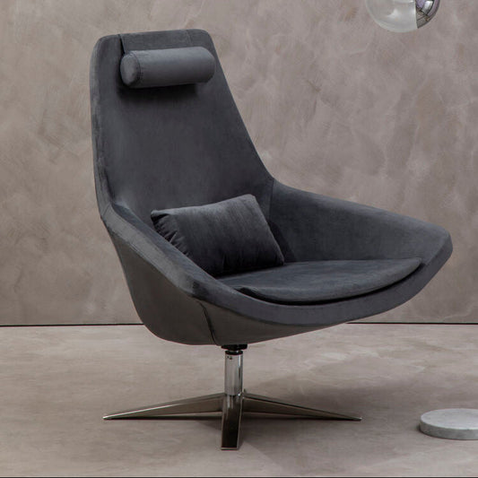 Kalo Grey Velvet Swivel Lounge Chair with Headrest