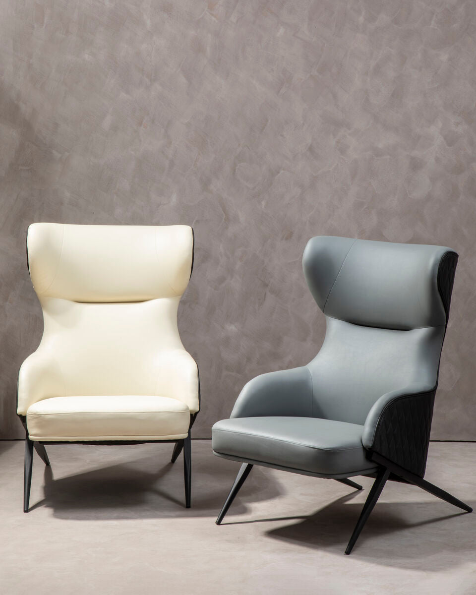 Kiev Grey Fabric and Black Leather Effect Armchair