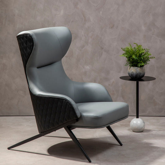 Kiev Grey Fabric and Black Leather Effect Armchair
