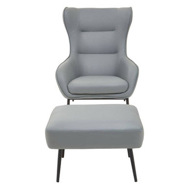 Kaiko Grey Leather Effect Armchair and Footstool