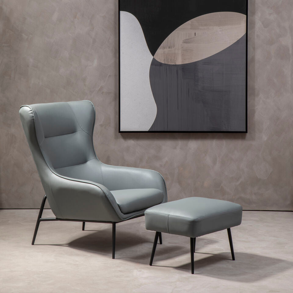 Kaiko Grey Leather Effect Armchair and Footstool