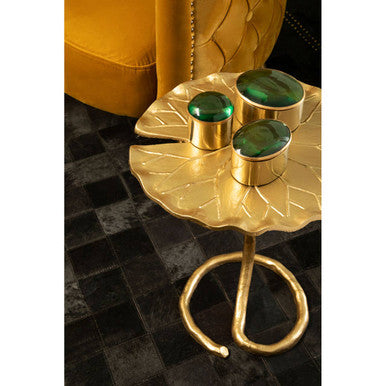 Inventivo Gold Finish Flower Design Side Table