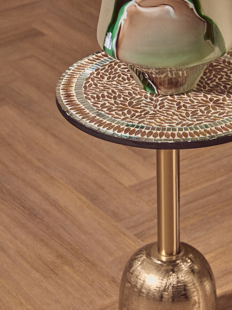 Inventivo Mosaic Top Side Table with Gold Finish Base