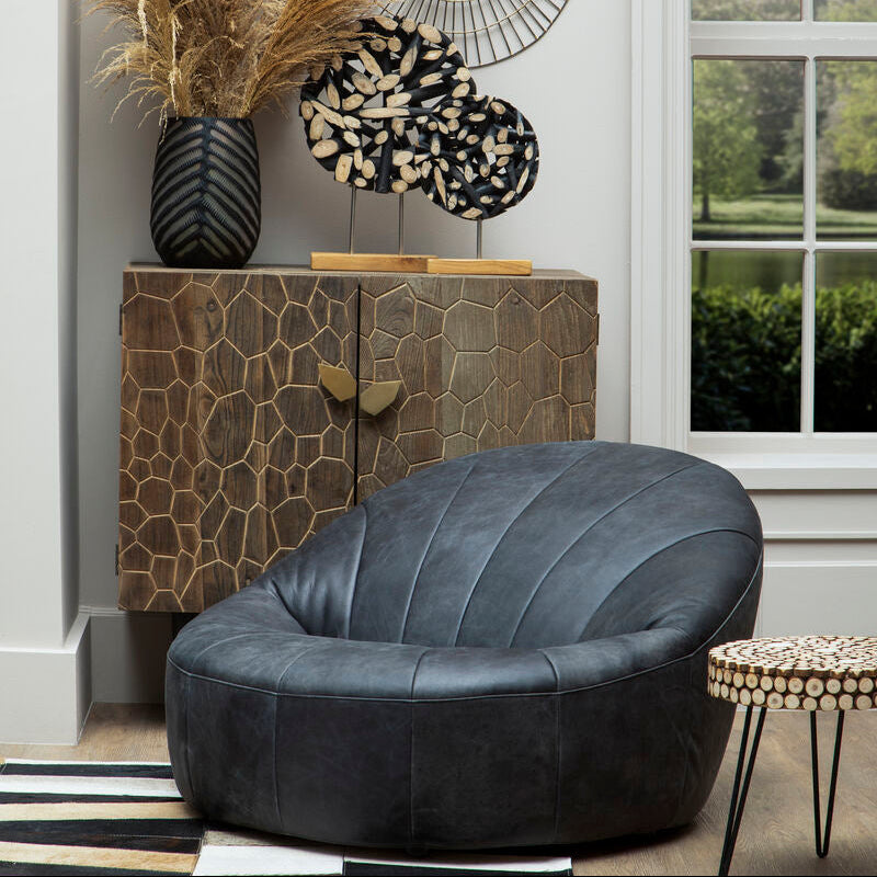Hoxton Antique Black Leather Cocoon Chair