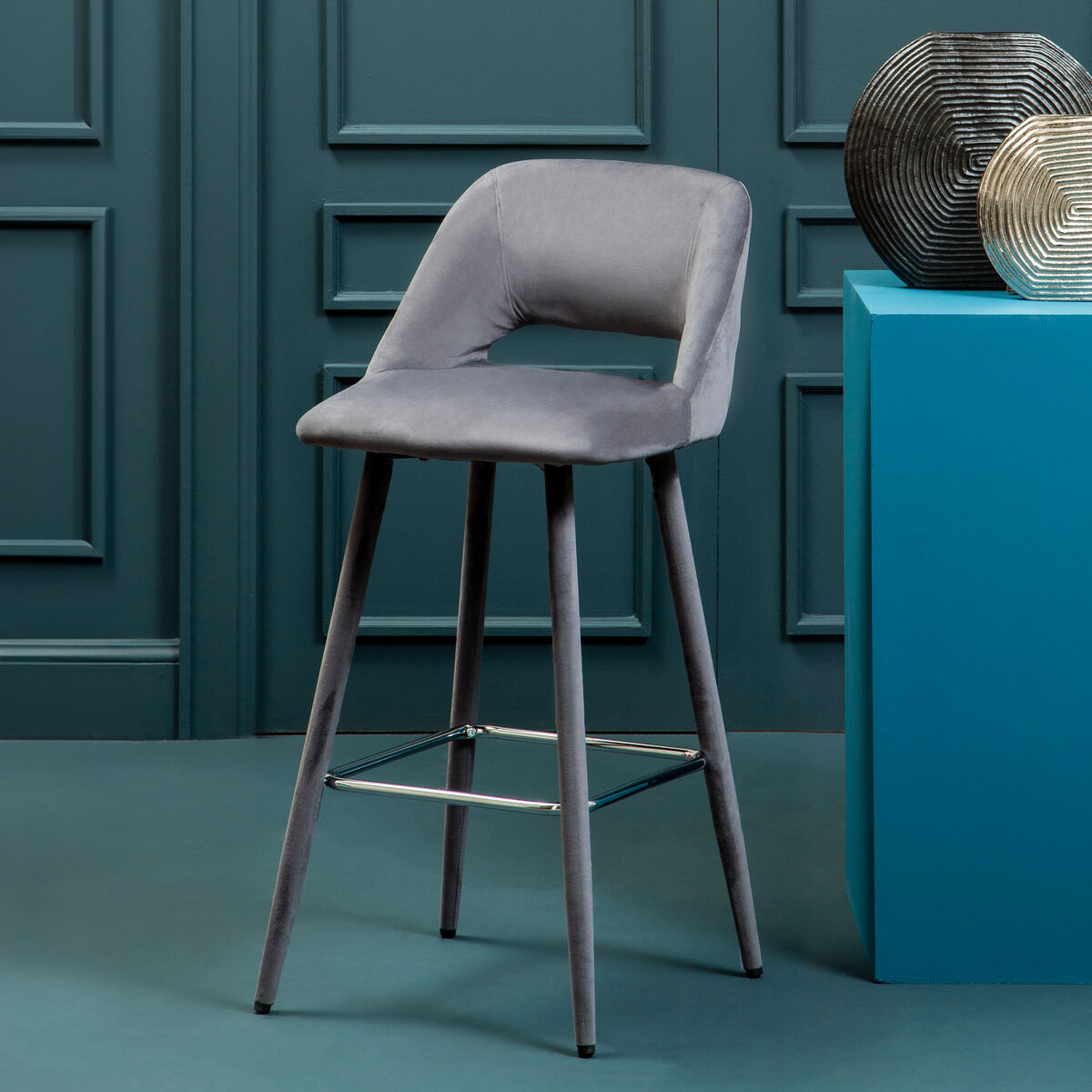 Grey Velvet Bar Chair | Warren