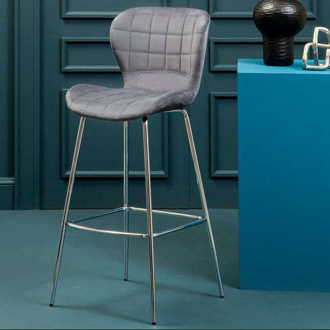 Grey Velvet Bar Chair | Warton