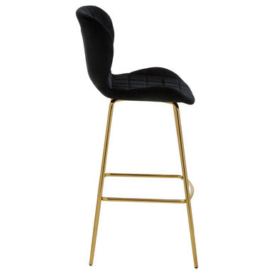 Warton Black Velvet Quilted Bar Chair