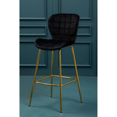 Warton Black Velvet Quilted Bar Chair