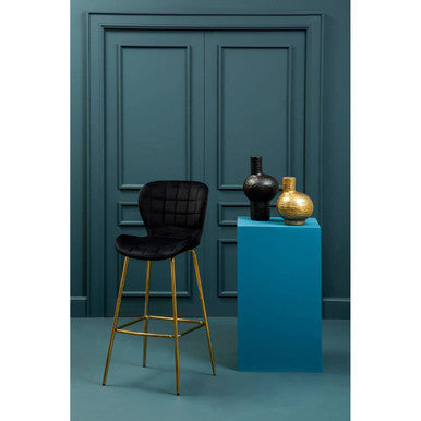 Warton Black Velvet Quilted Bar Chair