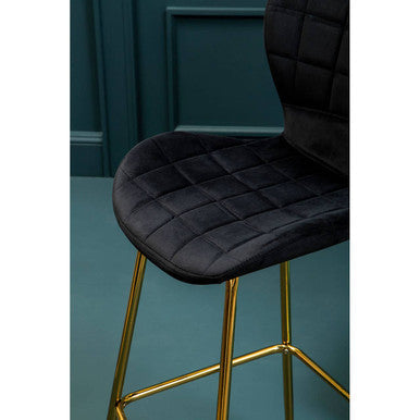 Warton Black Velvet Quilted Bar Chair