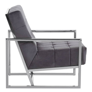 Hana Grey Velvet Button Tufted Chair with Silver Finish Frame