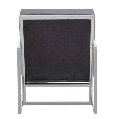 Hana Grey Velvet Button Tufted Chair with Silver Finish Frame