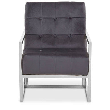 Hana Grey Velvet Button Tufted Chair with Silver Finish Frame