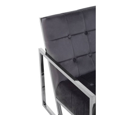 Hana Grey Velvet Button Tufted Chair with Silver Finish Frame