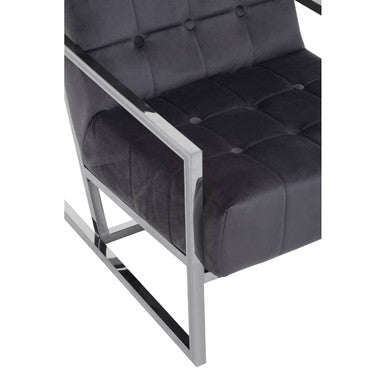 Hana Grey Velvet Button Tufted Chair with Silver Finish Frame