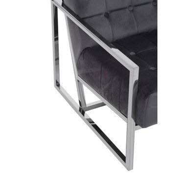 Hana Grey Velvet Button Tufted Chair with Silver Finish Frame