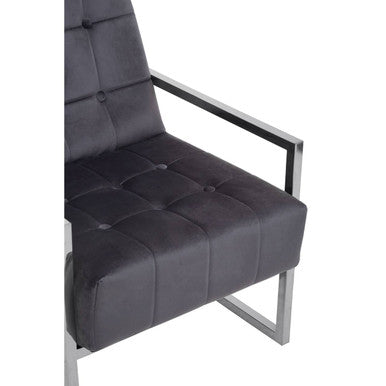 Hana Grey Velvet Button Tufted Chair with Silver Finish Frame