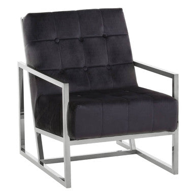 Hana Black Velvet Button Tufted Chair with Silver Finish Frame