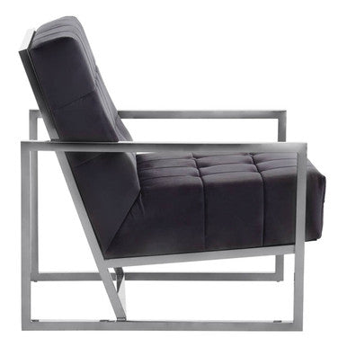 Hana Black Velvet Button Tufted Chair with Silver Finish Frame