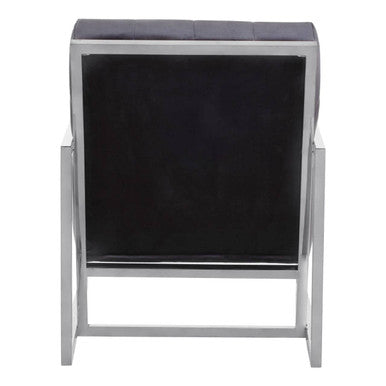 Hana Black Velvet Button Tufted Chair with Silver Finish Frame