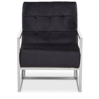 Hana Black Velvet Button Tufted Chair with Silver Finish Frame