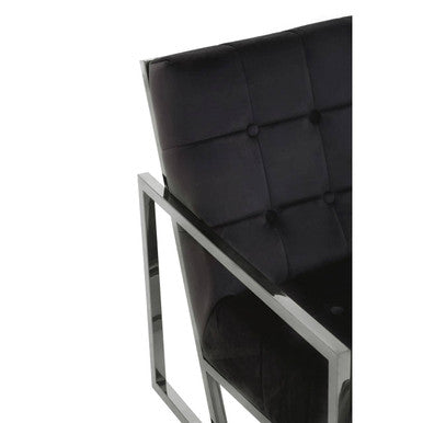 Hana Black Velvet Button Tufted Chair with Silver Finish Frame
