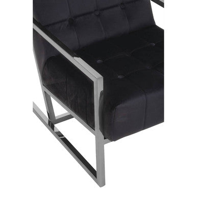 Hana Black Velvet Button Tufted Chair with Silver Finish Frame