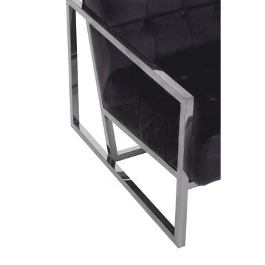 Hana Black Velvet Button Tufted Chair with Silver Finish Frame