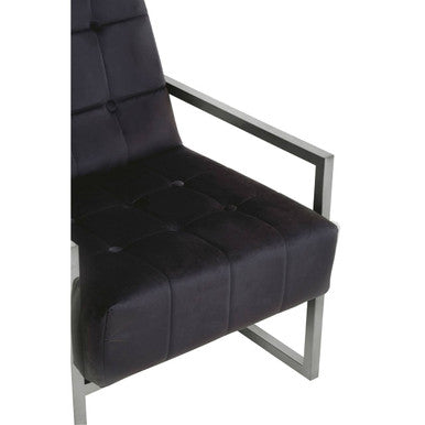 Hana Black Velvet Button Tufted Chair with Silver Finish Frame