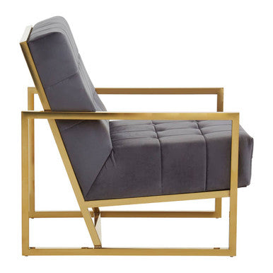 Hana Grey Velvet Button Tufted Chair with Gold Finish Frame