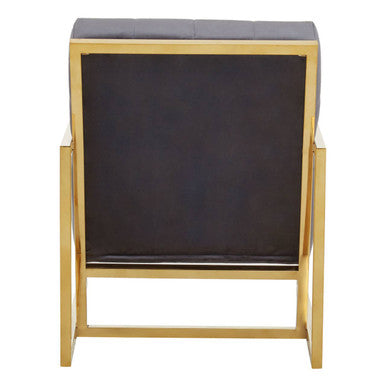 Hana Grey Velvet Button Tufted Chair with Gold Finish Frame