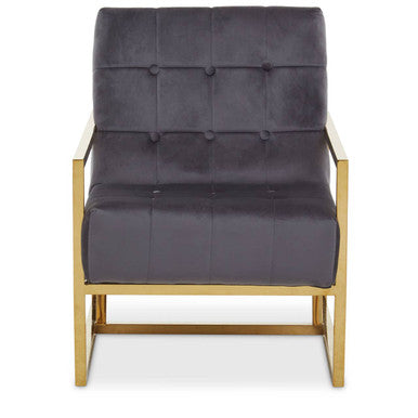 Hana Grey Velvet Button Tufted Chair with Gold Finish Frame