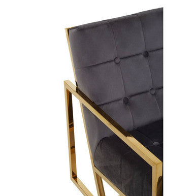Hana Grey Velvet Button Tufted Chair with Gold Finish Frame
