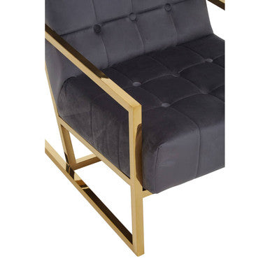 Hana Grey Velvet Button Tufted Chair with Gold Finish Frame