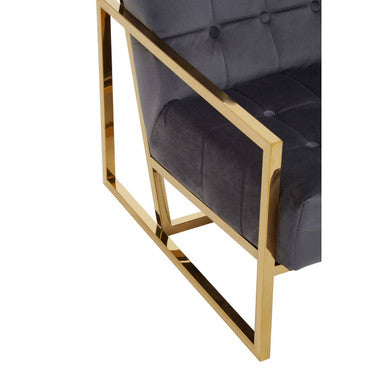 Hana Grey Velvet Button Tufted Chair with Gold Finish Frame